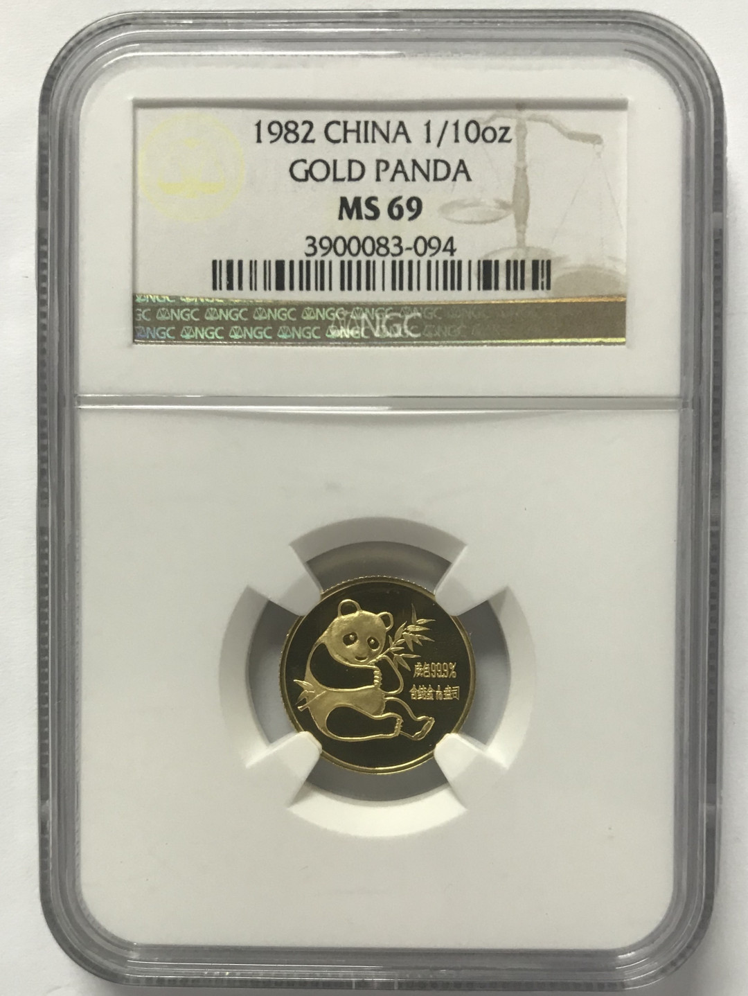 【随心拍&Getcoins】现代钱币拍卖第五十七期 1982年熊猫金币 1/10盎司金猫熊猫金币NGC69老标签