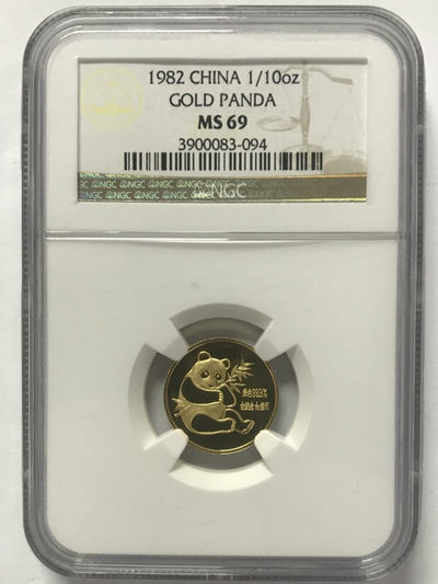 【随心拍&Getcoins】现代钱币拍卖第五十七期 - 1982年熊猫金币 1/10盎司金猫熊猫金币NGC69老标签
