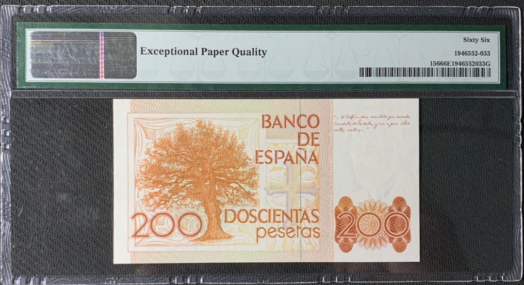 紫瑗钱币—微拍第83期—纸币场 西班牙 1980（1984） 200比塞塔 PMG 66 EPQ (P-156)