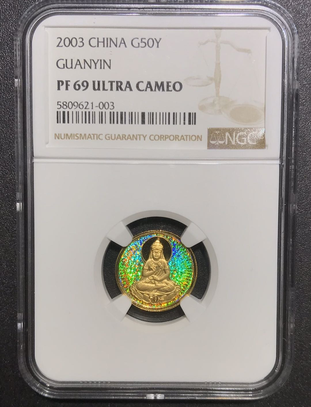 【随心拍&Getcoins】现代钱币拍卖第五十七期 2003年幻彩观音评级金币1/10盎司幻彩观音金币NGC69