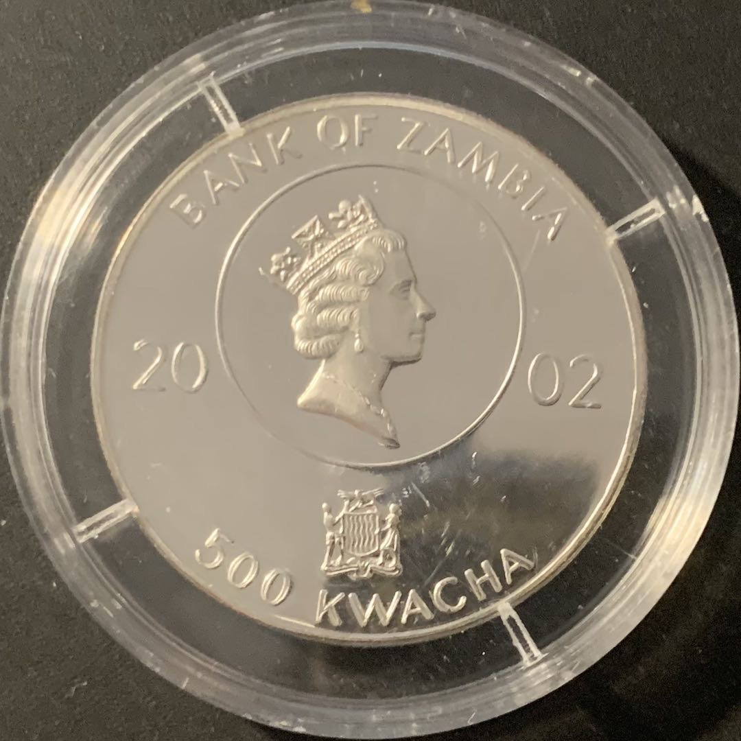 紫瑗钱币—微拍第84期  赞比亚 2002年 1972年 慕尼黑奥运会 500克瓦查 15克 0.999银 精制