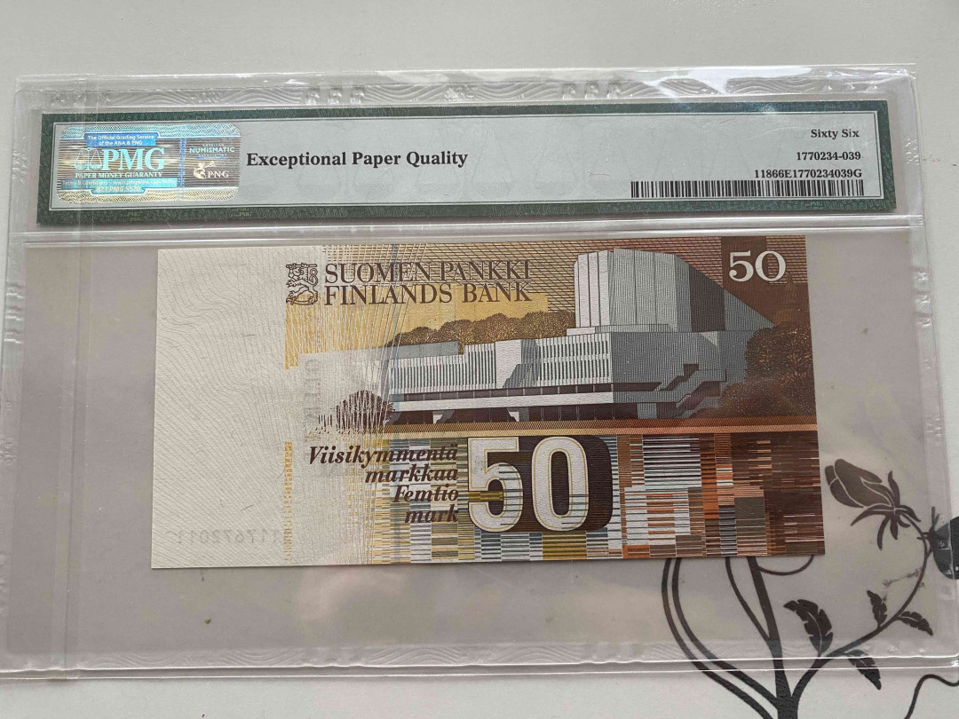 【收藏联盟】第152期拍卖——塞舌尔大海龟（共55拍） 芬兰 1991年50马克 PMG66EPQ  p118 