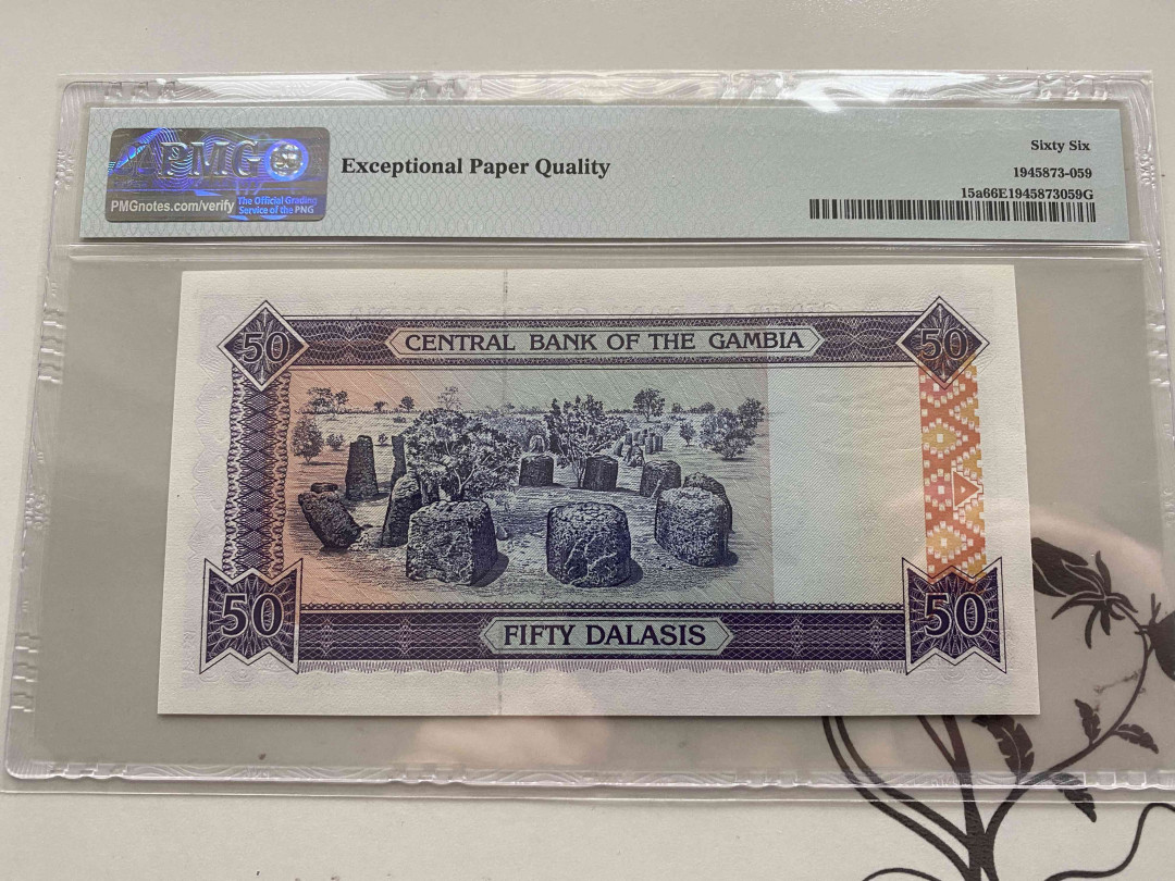 【收藏联盟】第152期拍卖——塞舌尔大海龟（共55拍） 冈比亚 1989-95年50达拉西 PMG66EPQ