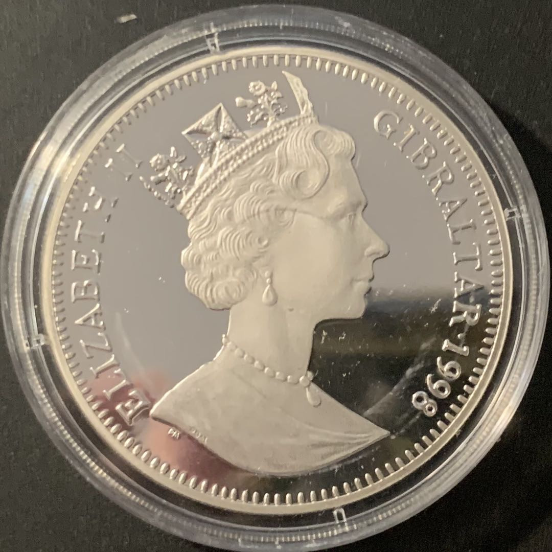 紫瑗钱币—微拍第84期  直布罗陀 1998年 长野冬奥会 越野滑雪运动员 1克朗 28.28克 0.925银 精制