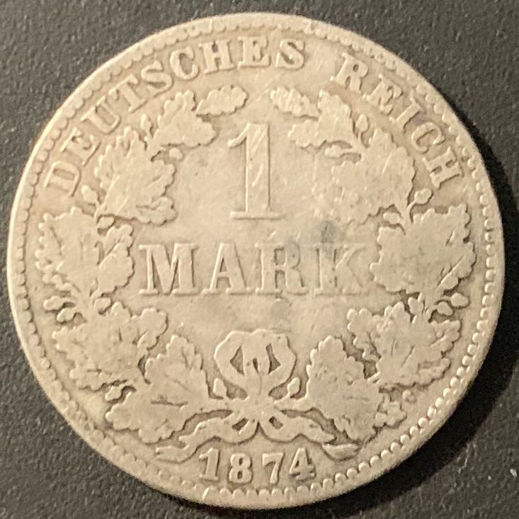 紫瑗钱币—微拍第84期  德国 1874年  短翅  1马克 5.5克 0.9银