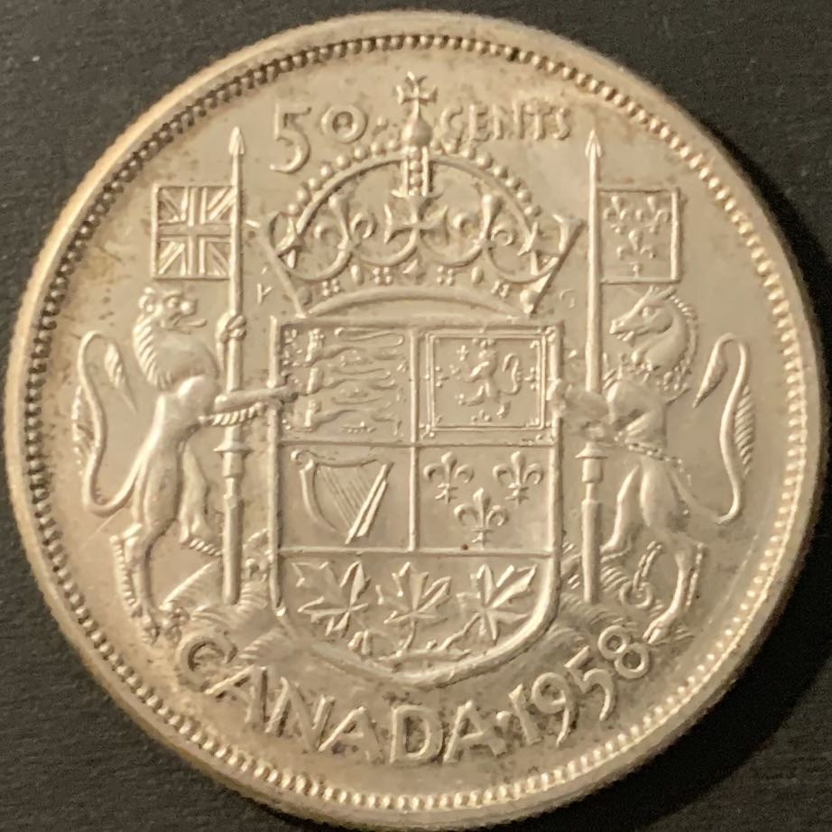 紫瑗钱币—微拍第84期  加拿大 1958年 伊丽莎白二世 50分 11.67克 0.8银