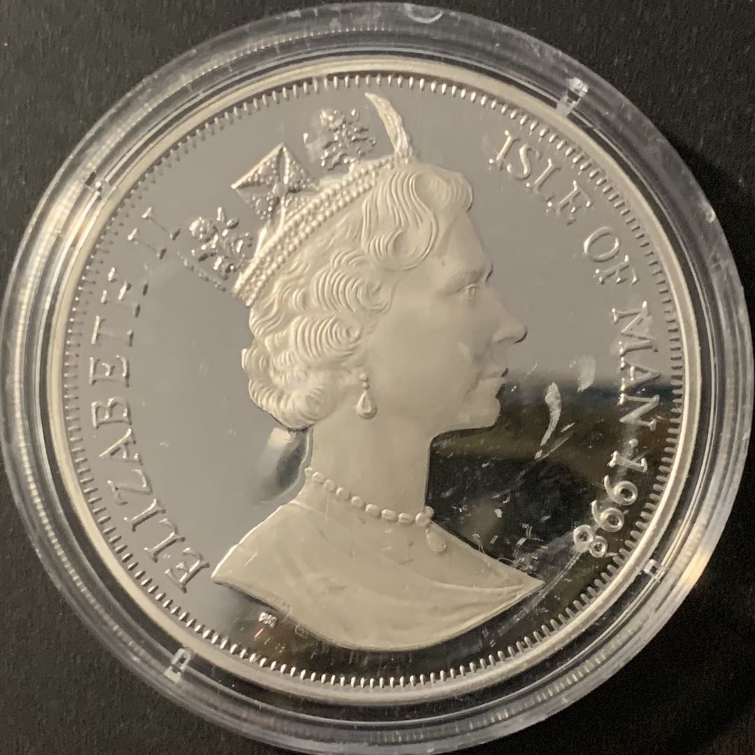 紫瑗钱币—微拍第84期  马恩岛 1998年 长野冬奥会 雪橇 1克朗 28.28克 0.925银 精制