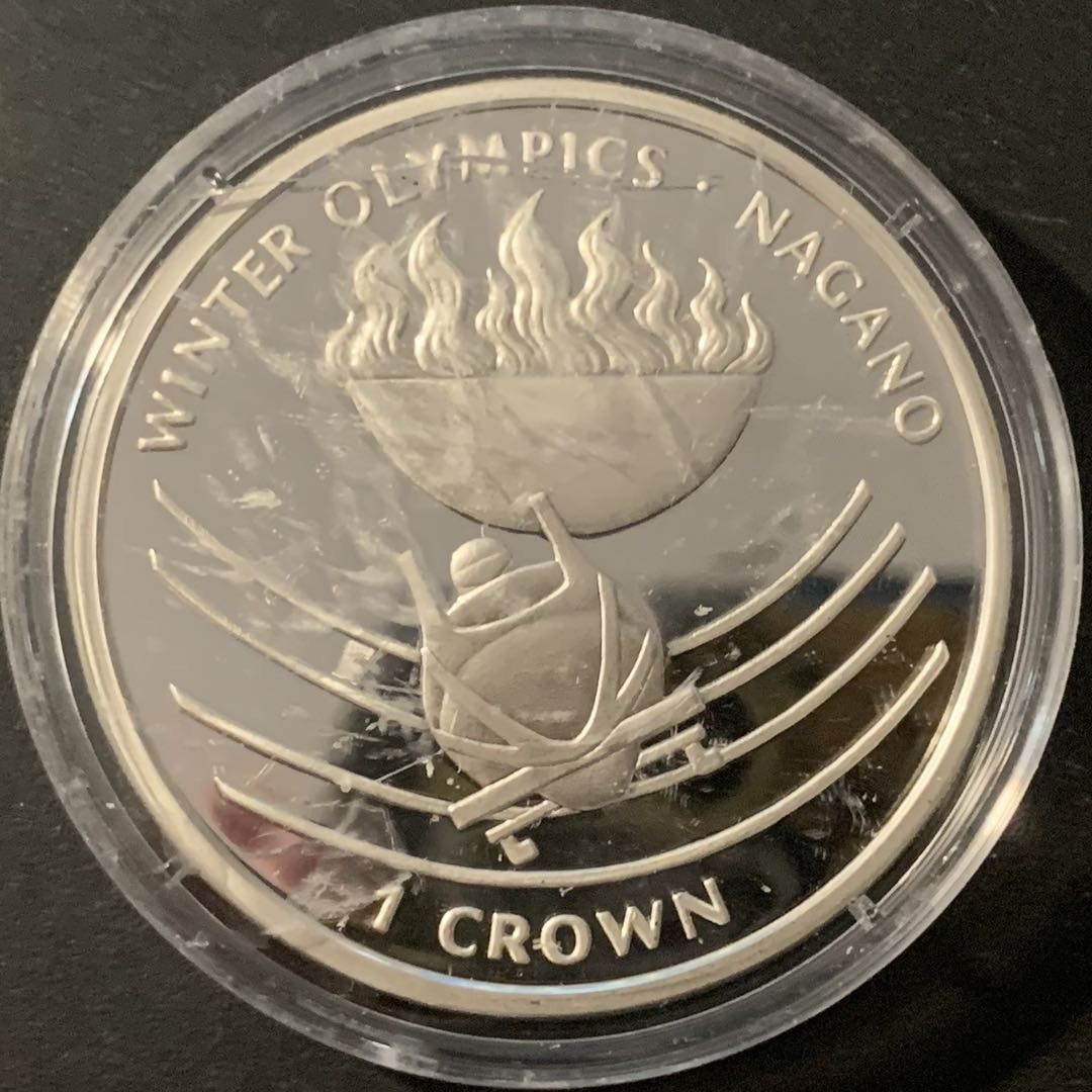 紫瑗钱币—微拍第84期  马恩岛 1998年 长野冬奥会 雪橇 1克朗 28.28克 0.925银 精制