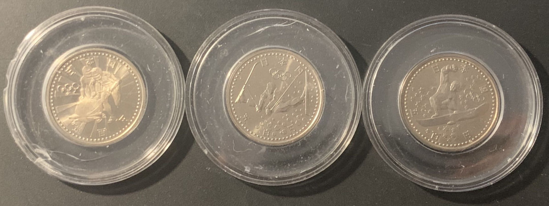 紫瑗钱币—微拍第84期  日本 1998年 长野冬奥会 500丹 纪念币 三枚一组