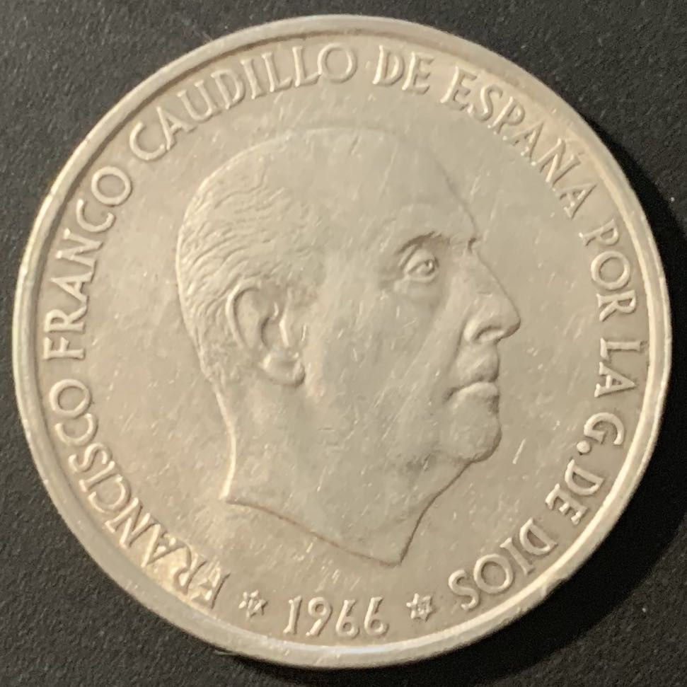 紫瑗钱币—微拍第84期  西班牙 1966年 佛朗哥 100比塞塔  19克 0.9银 UNC