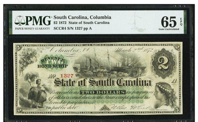 【收藏联盟】第152期拍卖——塞舌尔大海龟（共55拍） - 美国 南加利福尼亚 1872年 2美金 PMG65EPQ 雕刻精美