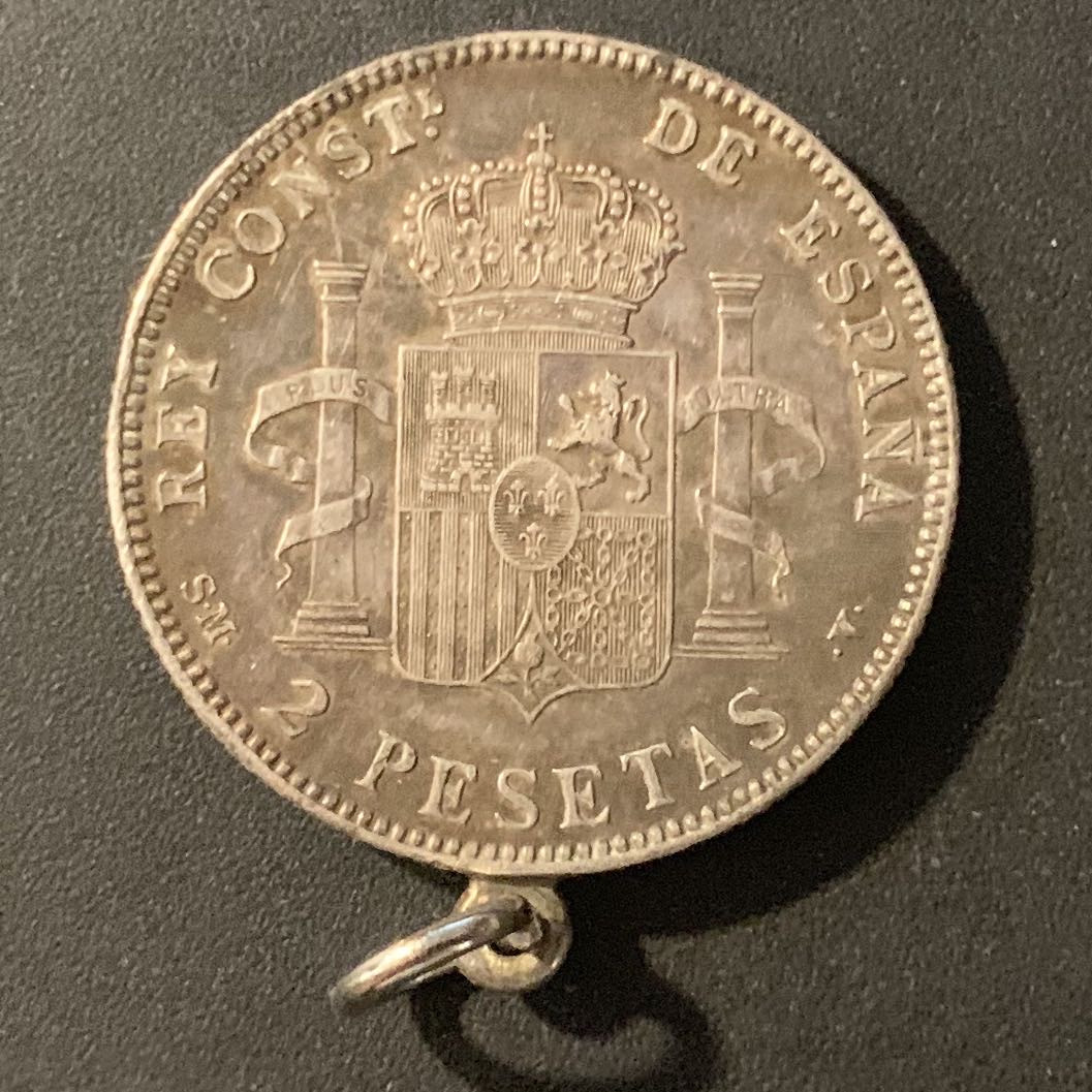 紫瑗钱币—微拍第84期  西班牙 1905年 阿方索13世 2比塞塔 10克 0.835银 挂坠