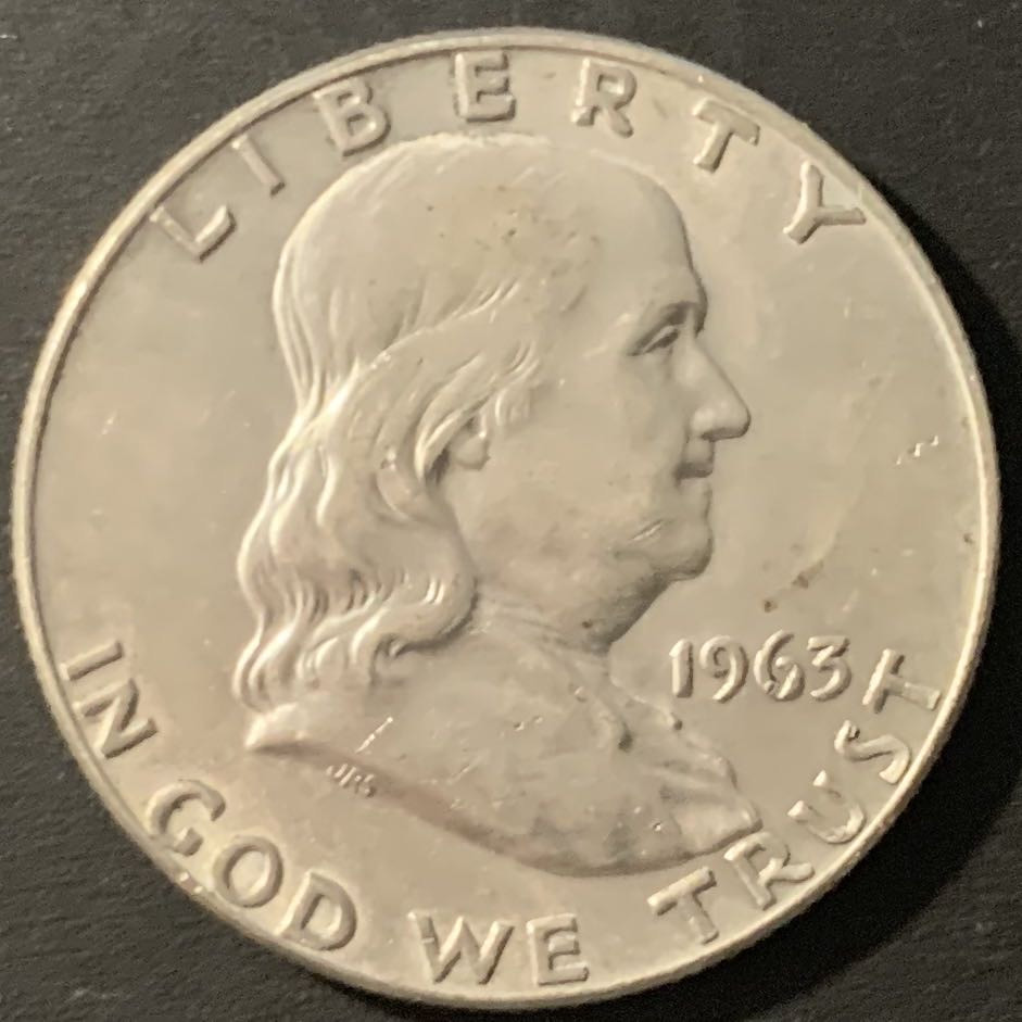 紫瑗钱币—微拍第84期  美国 1963年 富兰克林 50美分 半美元 12.5克 0.9银 UNC