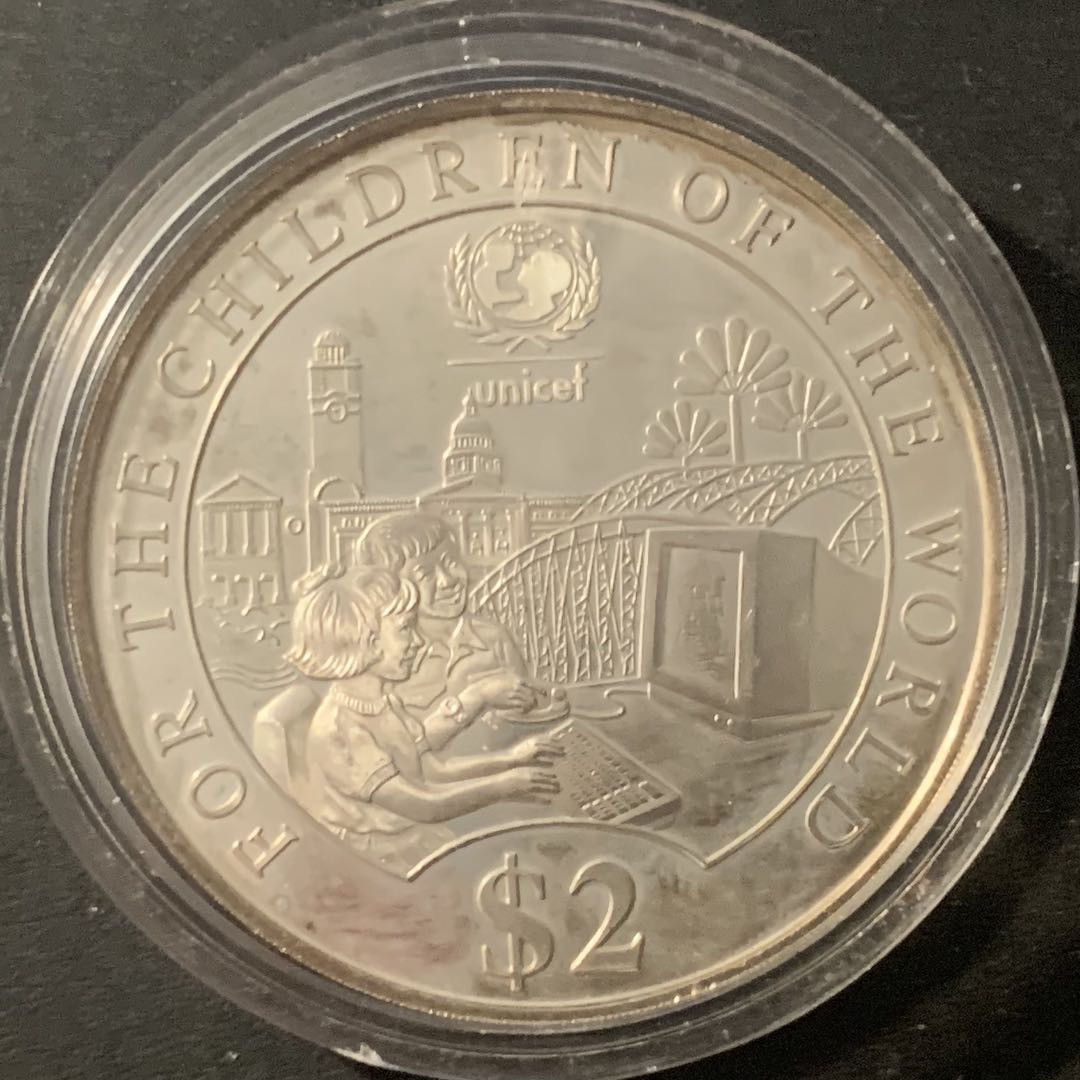 紫瑗钱币—微拍第84期  新加坡 1997年 联合国儿童基金会 UNICEF 2元 20克 0.925银 精制