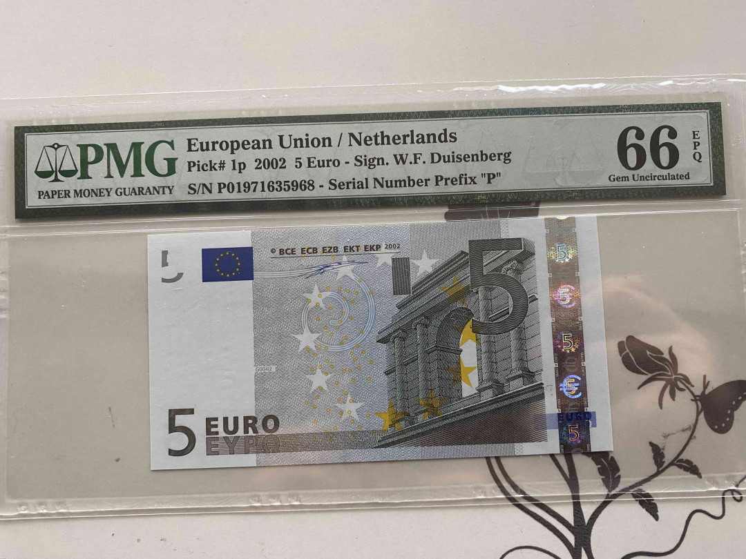【收藏联盟】第152期拍卖——塞舌尔大海龟（共55拍） 欧盟 2002年5欧元 荷兰版 首签 PMG66EPQ 
