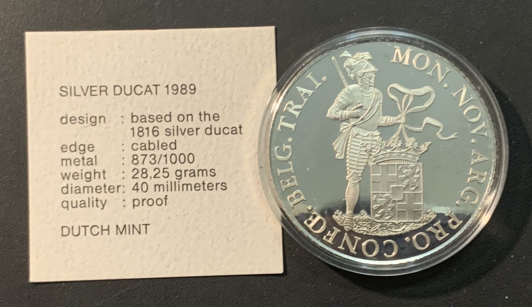 紫瑗钱币—微拍第84期  荷兰 1989年 武士银币 1杜卡特 28.25克 0.873银 精制 原盒证书