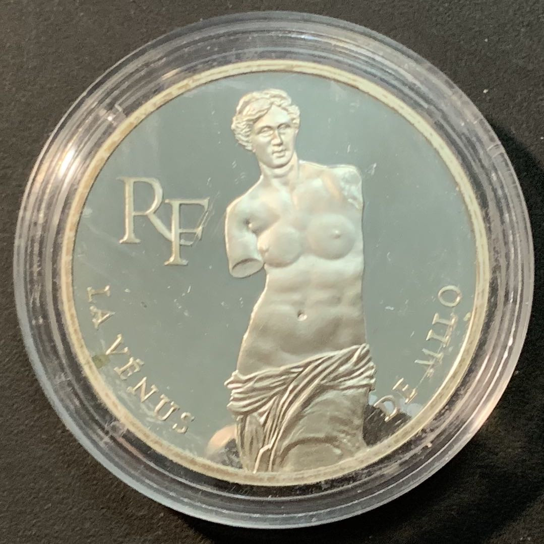 紫瑗钱币—微拍第84期  法国 1993年 米洛的维纳斯 100法郎 22.26克 0.9银 精制 原盒证书