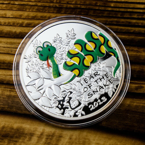【币观天下】第113期钱币拍卖 【纽埃】纽埃2013年1元，中国生肖蛇年，(2013)爱你一生“仙女蛇”宝宝，亮光彩色精制银币