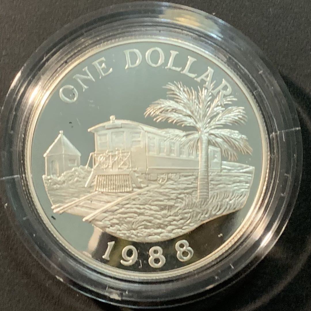 紫瑗钱币—微拍第84期  百慕大 1988年 铁路 1元 28.28克 0.925银 精制 原盒证书