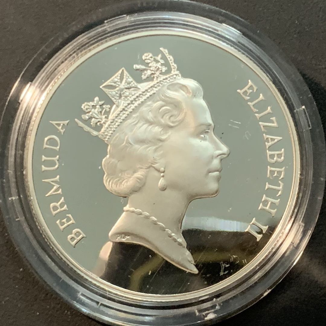 紫瑗钱币—微拍第84期  百慕大 1988年 铁路 1元 28.28克 0.925银 精制 原盒证书