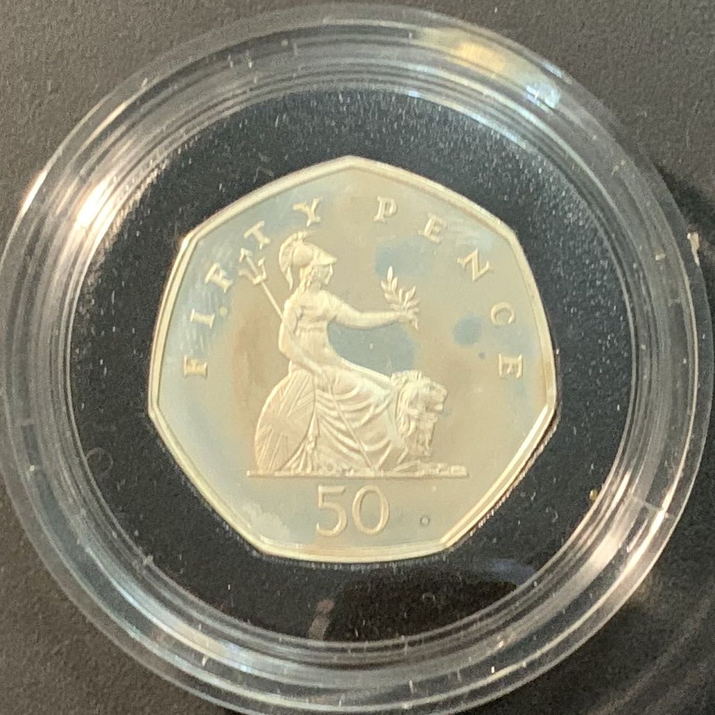 紫瑗钱币—微拍第84期  英国 1997年 50便士 加厚银币 16克 0.925银 精制 原盒证书