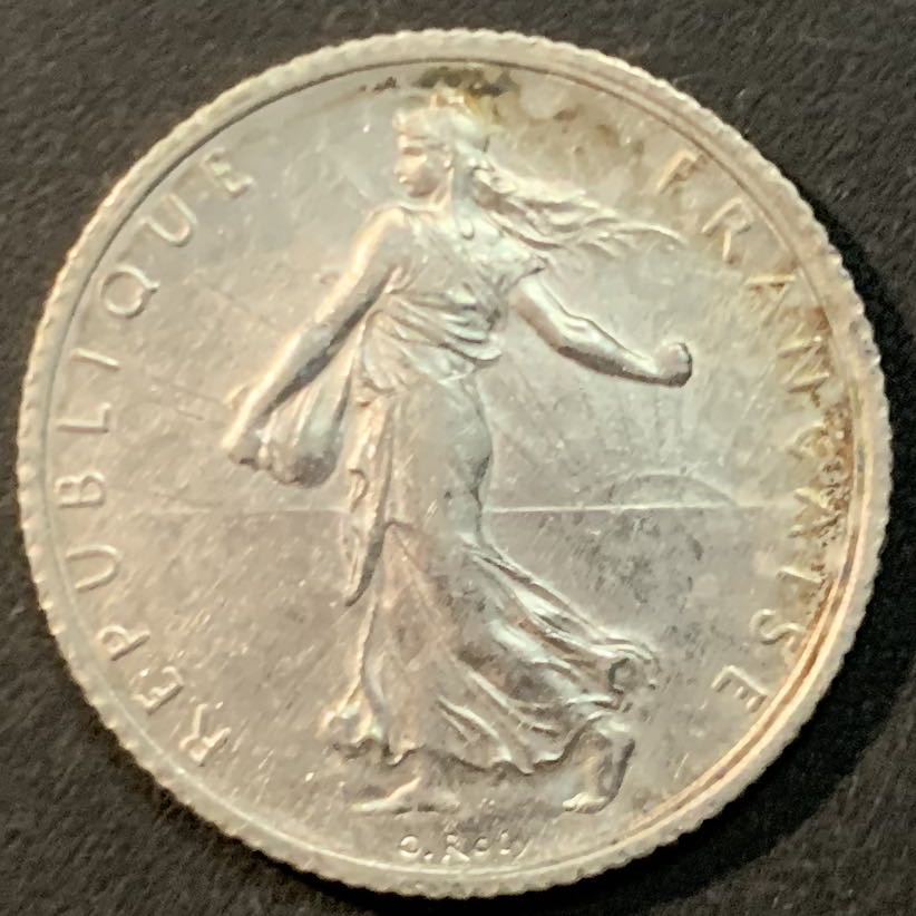 紫瑗钱币—微拍第85期  法国 1919年 播种女神 1法郎 5克 0.835银 环彩包浆