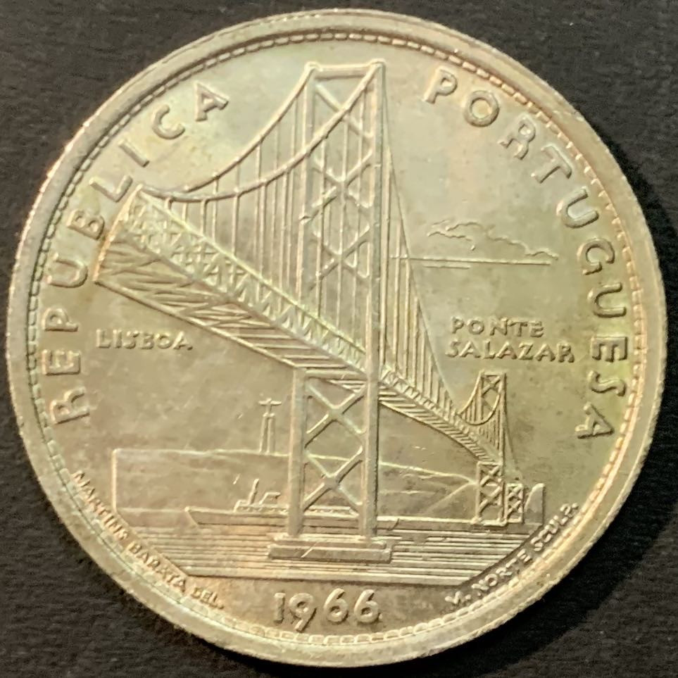 紫瑗钱币—微拍第85期  葡萄牙 1966年  里斯本大桥 20埃斯库多 10克 0.65银 UNC