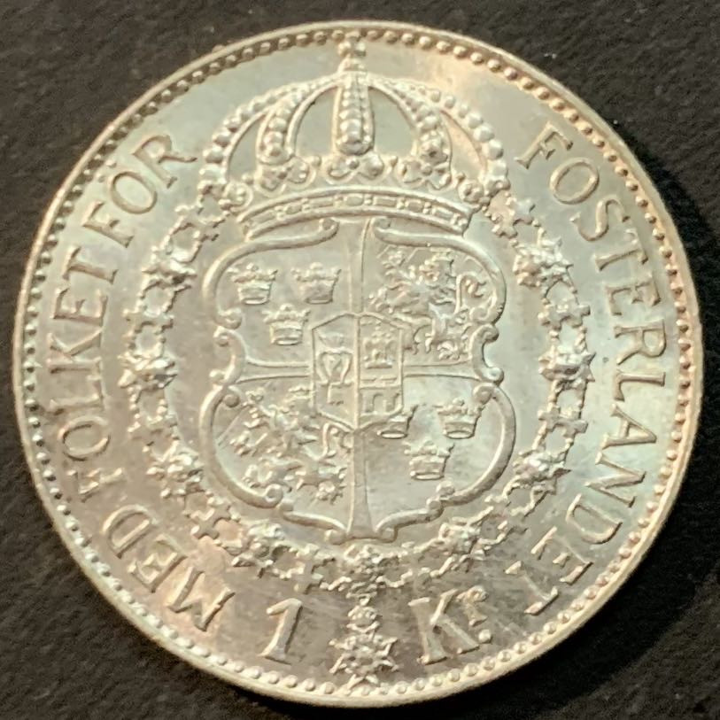 紫瑗钱币—微拍第85期  瑞典 1939年 古斯塔夫五世 1克朗 7.5克 0.8银 UNC