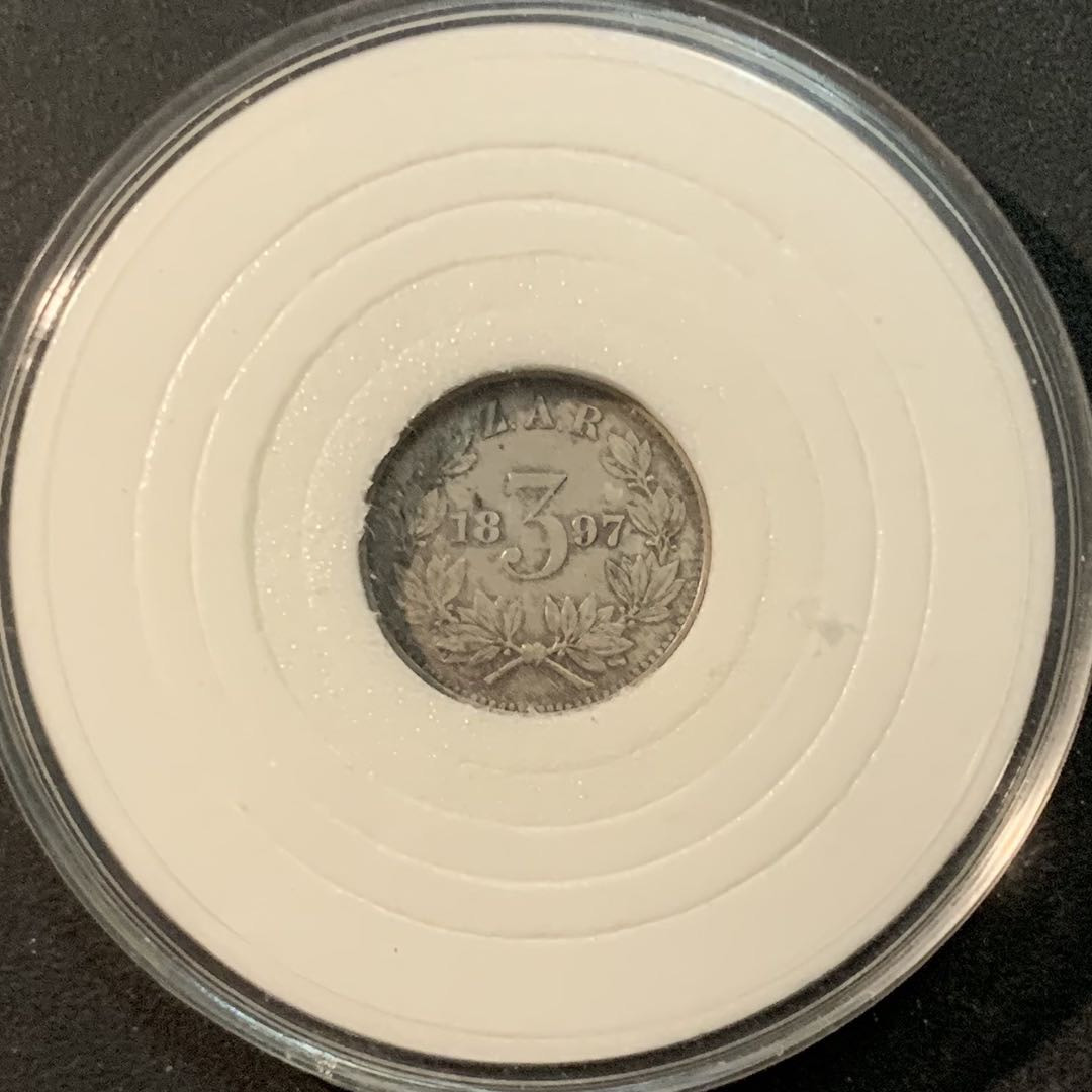 紫瑗钱币—微拍第85期  德兰士瓦 1897年 3便士 1.42克 0.925银 AU品质