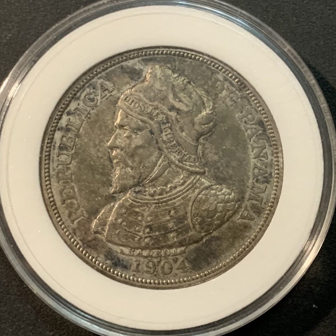 紫瑗钱币—微拍第85期  巴拿马 1904年 50分 25克 0.9银 AU品质