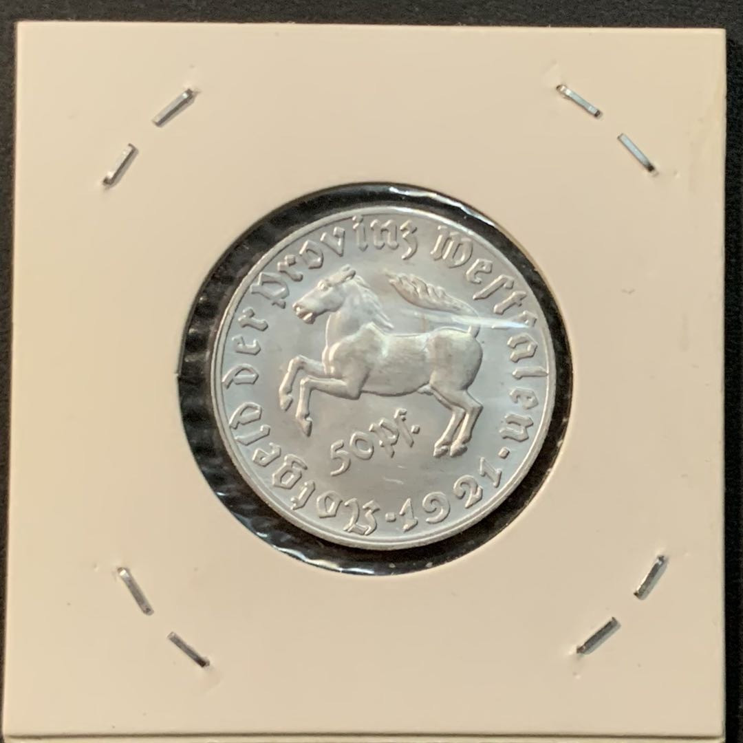 紫瑗钱币—微拍第85期  德国 威斯特法伦 1921年 紧急时期 50芬妮 大马币 UNC