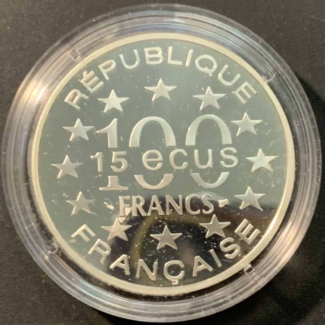 紫瑗钱币—微拍第85期  法国 1994年 伦敦 大本钟 100法郎15埃局 22.2克 0.9银 精制 原盒证书