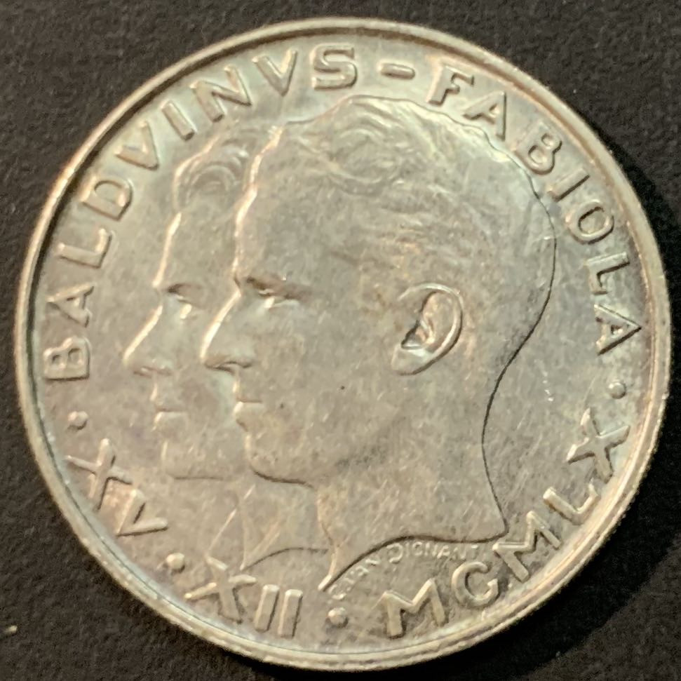 紫瑗钱币—微拍第85期  比利时 1960年 国王联姻 50法郎  12.5克 0.835银 UNC