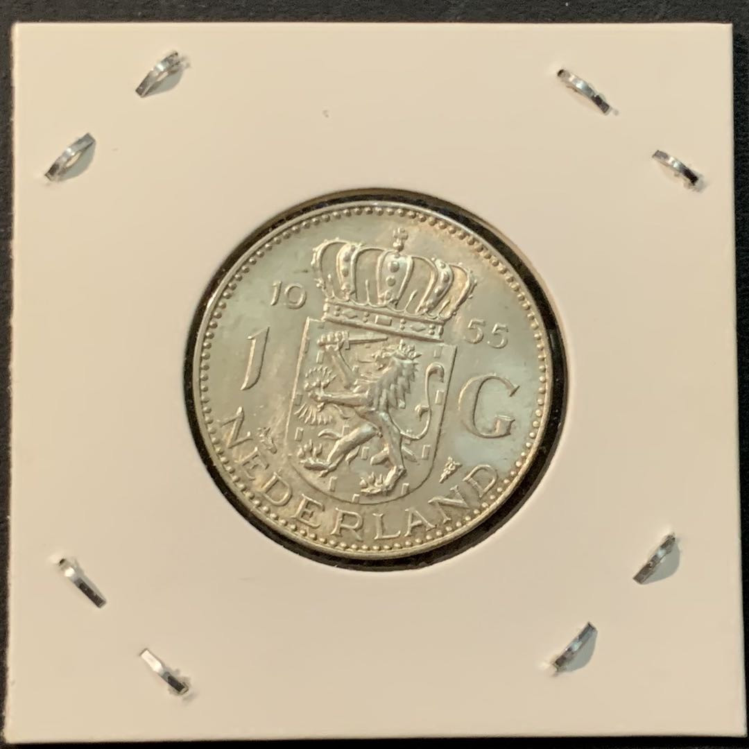 紫瑗钱币—微拍第85期  荷兰 1955年 1盾 银币 6.5克 0.72银 BU