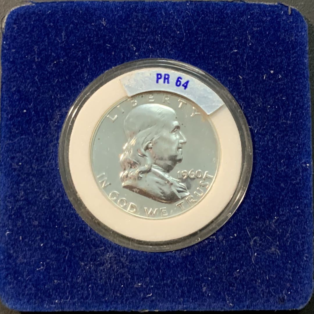 紫瑗钱币—微拍第85期  美国 1960年 富兰克林 50美分 半美元 12.5克 0.9银 精制 PR64