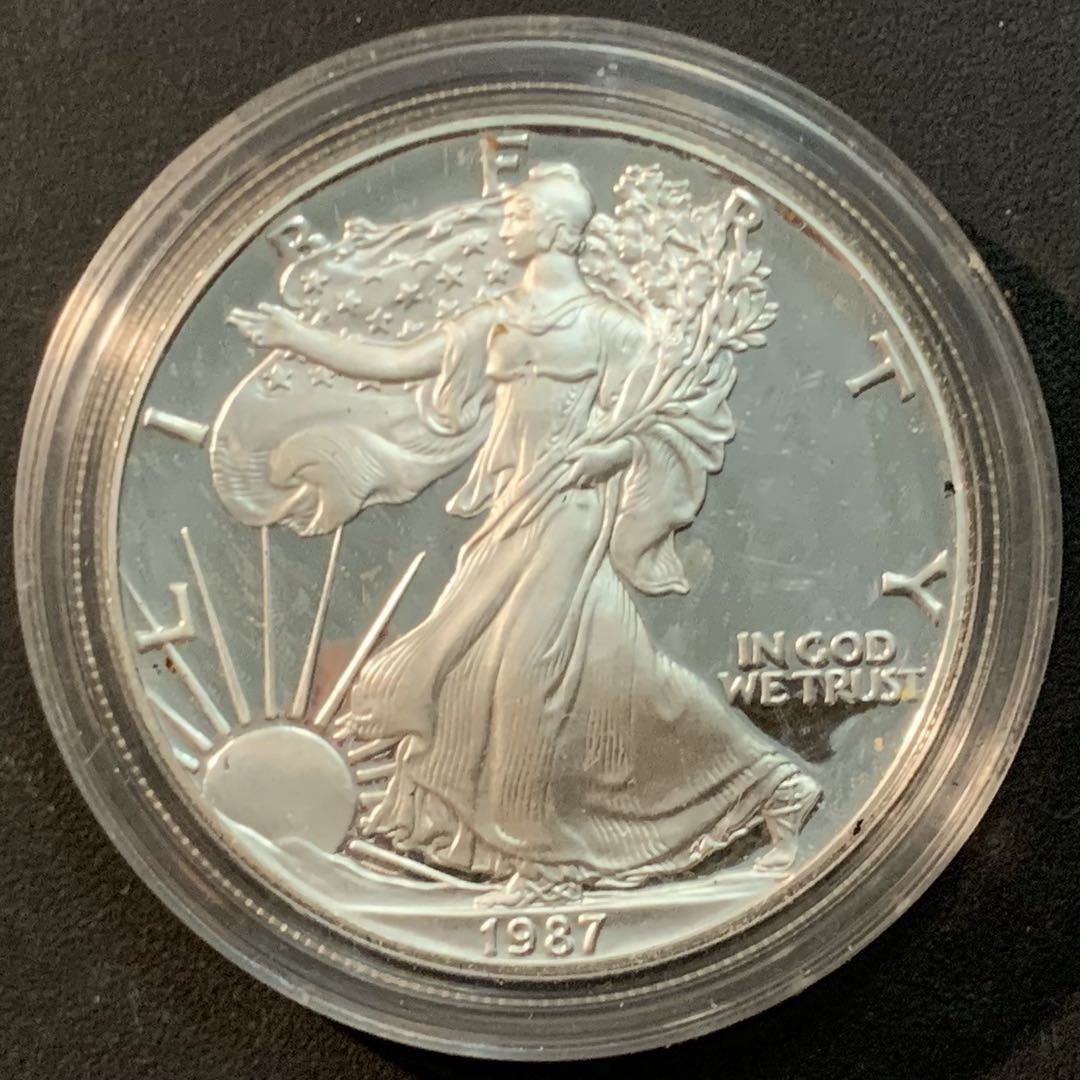 紫瑗钱币—微拍第85期  美国 1987年 S版 行走投资银币 1美元  1盎司纯银 31.1克 0.999银 精制 