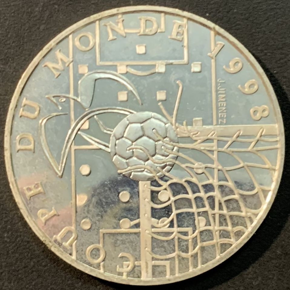 紫瑗钱币—微拍第85期  法国 1996年 98法国世界杯 进球 10法郎 21.16克 0.9银 精制