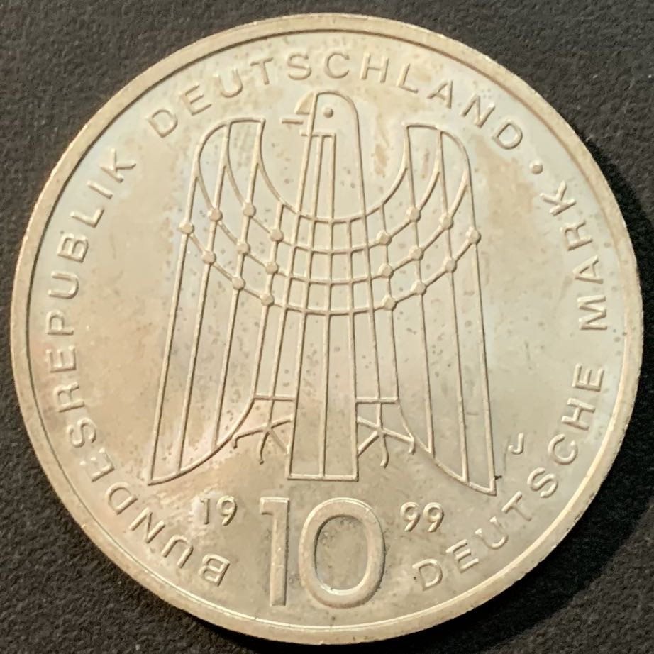 紫瑗钱币—微拍第85期  德国 1999年 J厂 SOS儿童村50周年 10马克 15.5克 0.925银