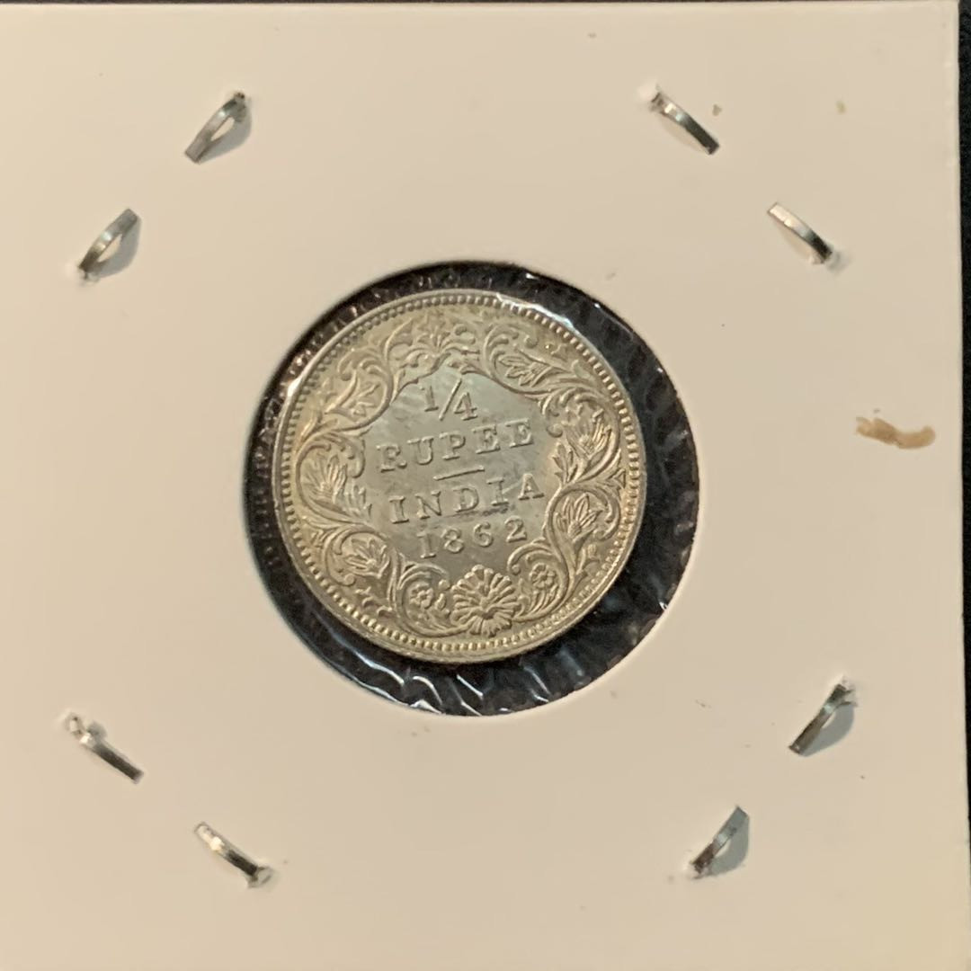 紫瑗钱币—微拍第85期  英属印度 1862年 维多利亚 1/4卢比 2.92克 0.917银 UNC