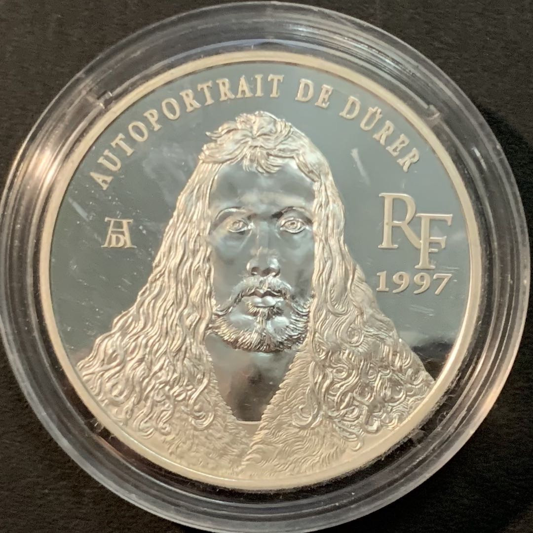 紫瑗钱币—微拍第85期  法国 1997年 杜勒的“自画像” 10法郎1.5欧元 22.2克 0.9银 精制