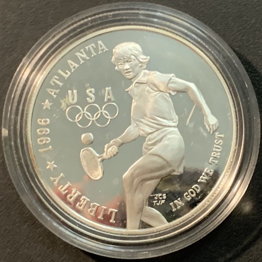 紫瑗钱币—微拍第85期  美国 1996年 亚特兰大奥运会 网球  1元  26.73克 0.9银 精制