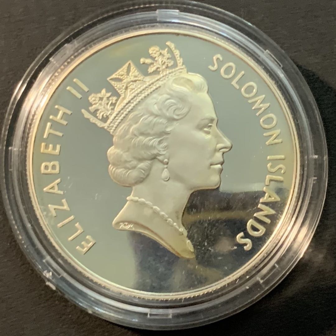 紫瑗钱币—微拍第85期  所罗门群岛 1998年 世界野生动物基金会WWF 鹰落鱼 1元 28.28克 0.925银 精制 带证书