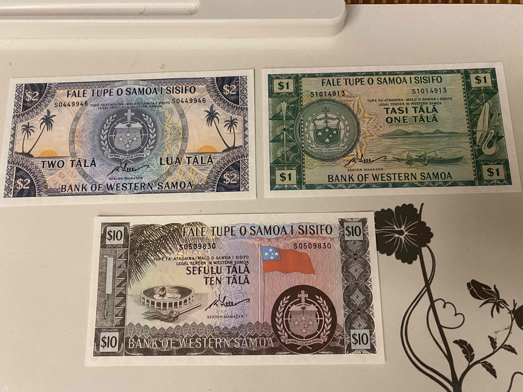 【收藏联盟】第153期拍卖——圣书之美（共55拍） 【一组3张】西萨摩亚 ND1976年 1-2-10塔拉 全新UNC 双雕精美 满版水印