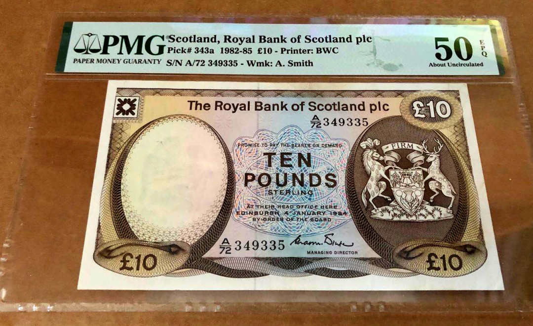 【收藏联盟】第153期拍卖——圣书之美（共55拍） 苏格兰 1982-85年10镑 PMG50EPQ BWC出品雕刻精美