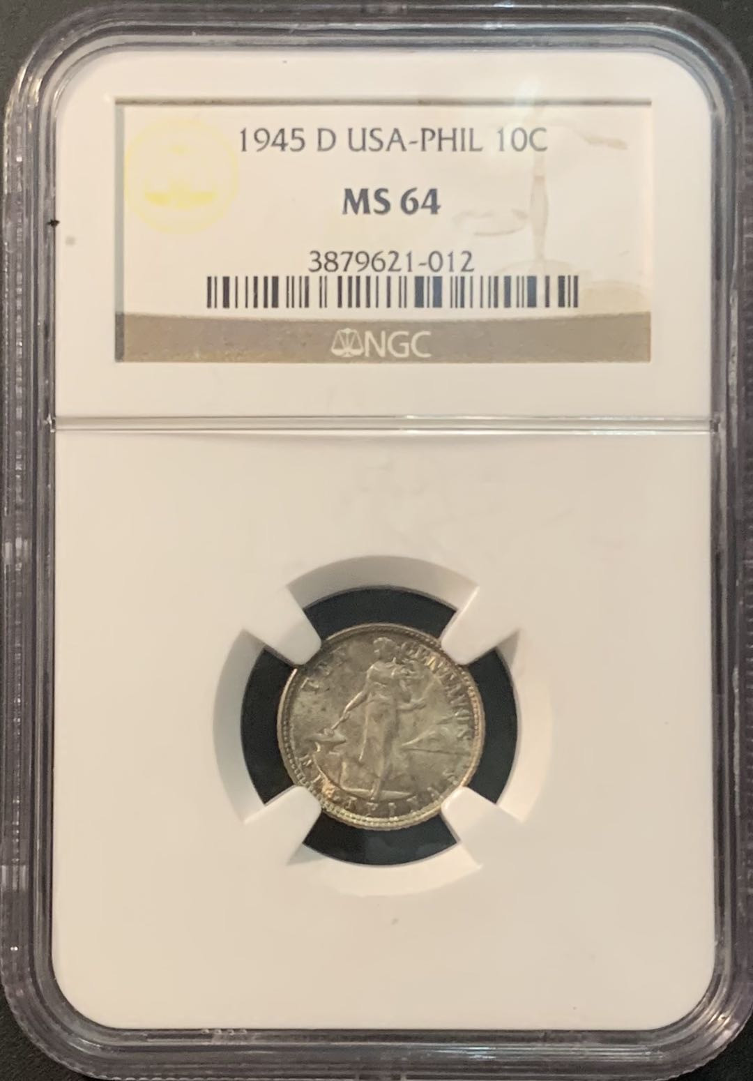 紫瑗钱币—微拍第85期  美属菲律宾 1945年 女神与火山 10分 NGC MS64