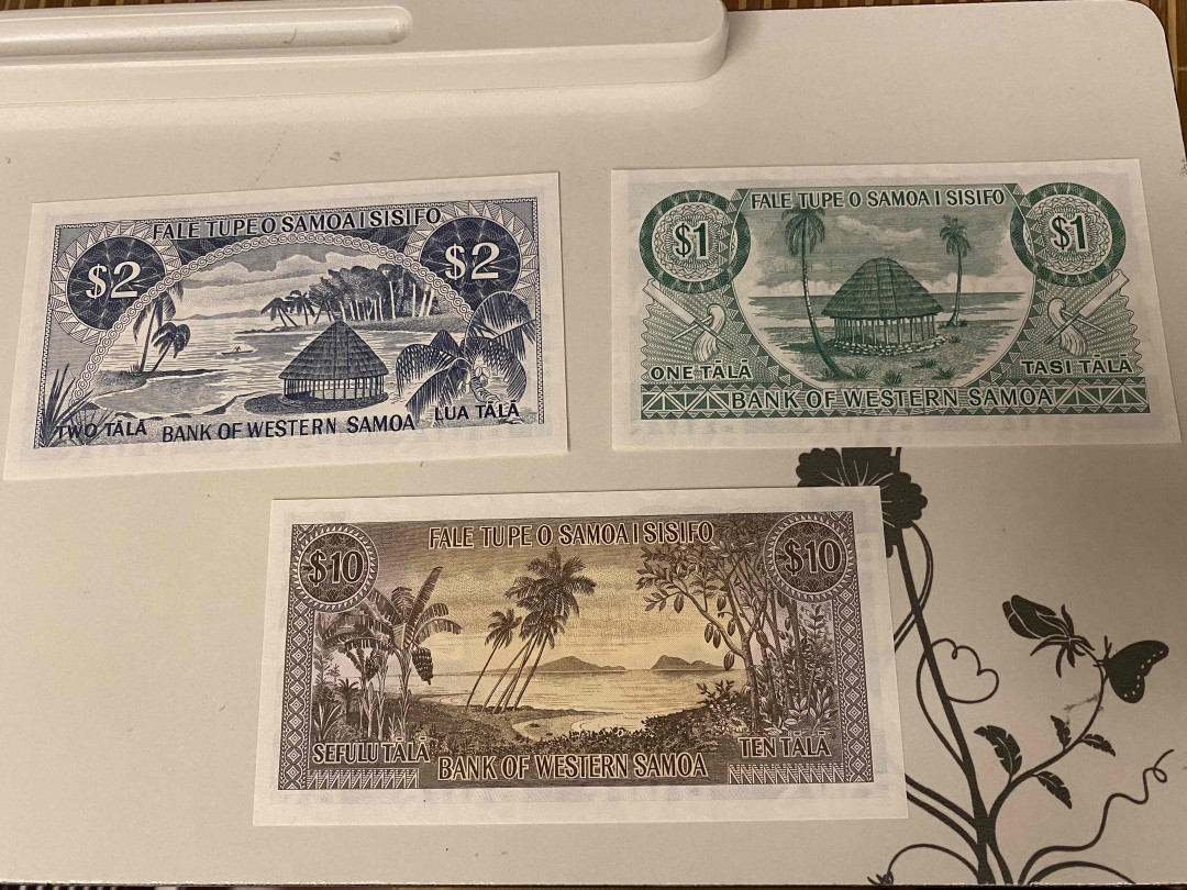 【收藏联盟】第153期拍卖——圣书之美（共55拍） 【一组3张】西萨摩亚 ND1976年 1-2-10塔拉 全新UNC 双雕精美 满版水印