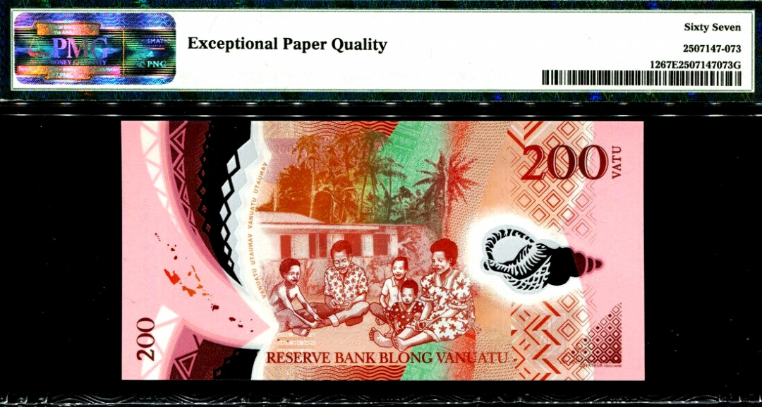 【收藏联盟】第153期拍卖——圣书之美（共55拍） 【AA冠  高分】瓦努阿图 2014年 200瓦图 PMG67EPQ 塑料钞 精美