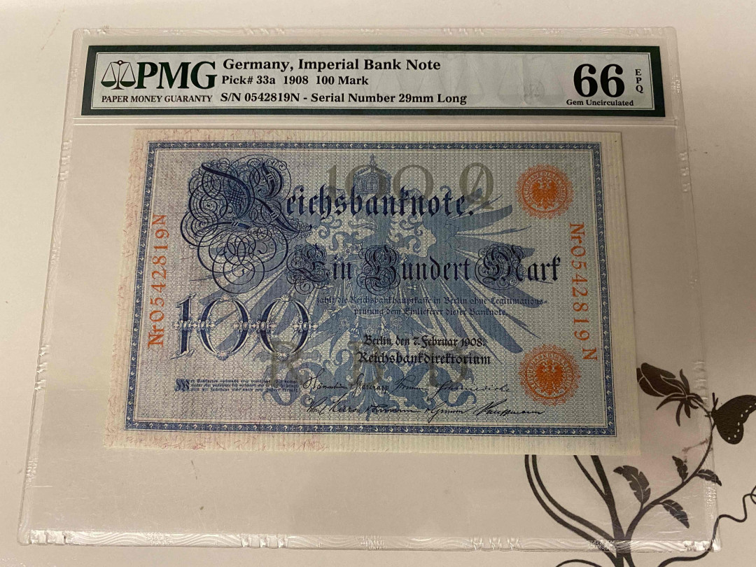 【收藏联盟】第153期拍卖——圣书之美（共55拍） 德国 早期 1908年100马克 PMG66EPQ 