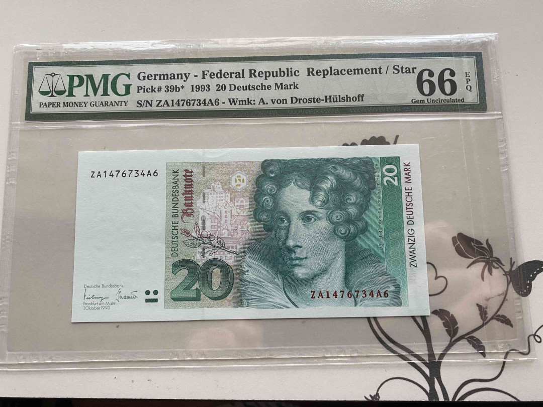 【收藏联盟】第153期拍卖——圣书之美（共55拍） 【补号ZAA冠】德国 1993年20马克 PMG66EPQ 