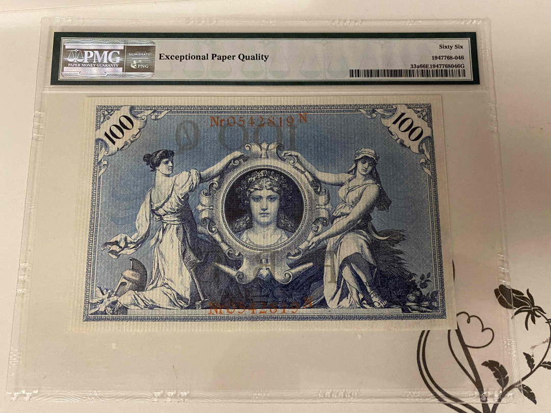 【收藏联盟】第153期拍卖——圣书之美（共55拍） 德国 早期 1908年100马克 PMG66EPQ 